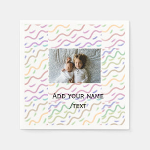 Colourful watercolor spiral pattern add photo name napkin
