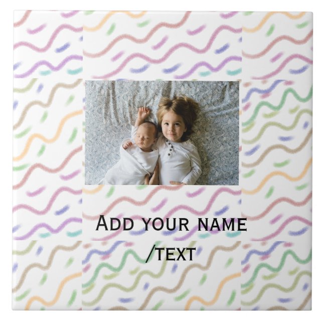 Colourful watercolor spiral pattern add photo name tile (Front)