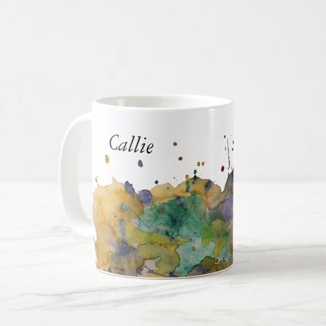 Colourful Watercolor Splashes, Personalized 1 Coffee Mug (Front Left)