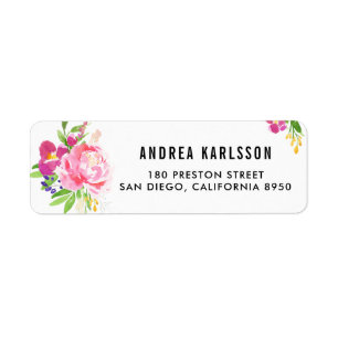 Colourful Watercolor Spring Blooms Address Label
