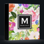 Colourful Watercolor Spring Blooms Floral Monogram Binder<br><div class="desc">A customizable binder featuring colourful peonies,  tulips and other flowers with a monogram tag. Personalize this binder with your own initials and texts. This will be perfect as a school binder and recipe binder.</div>