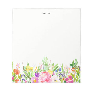 Colourful Watercolor Spring Blooms Floral Notepad