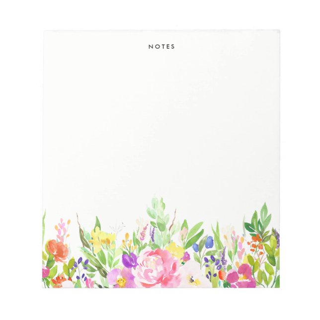 Colourful Watercolor Spring Blooms Floral Notepad (Front)