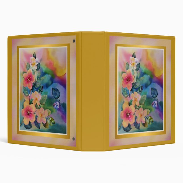 Colourful Watercolor Spring Branch with Flowers  Binder (Background)