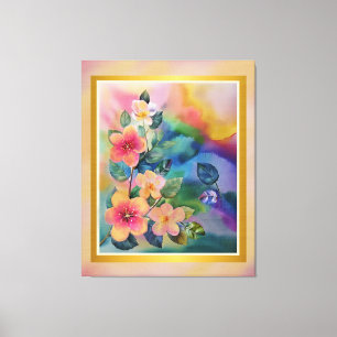 Colourful Watercolor Spring Branch with Flowers  Canvas Print