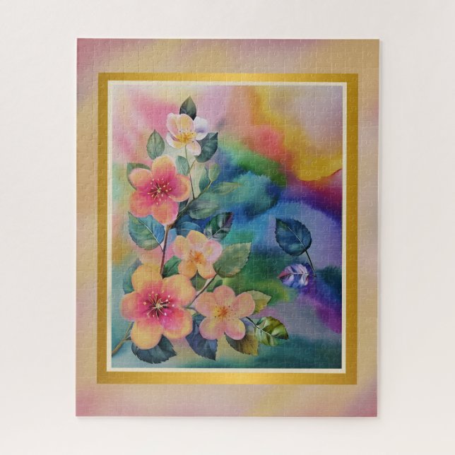Colourful Watercolor Spring Branch with Flowers  Jigsaw Puzzle (Vertical)