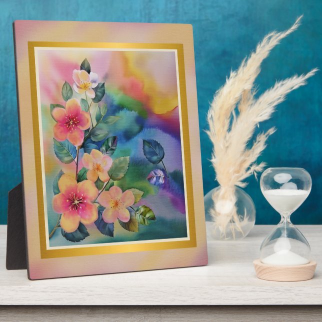 Colourful Watercolor Spring Branch with Flowers  Plaque (Side)