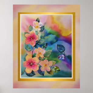Colourful Watercolor Spring Branch with Flowers  Poster