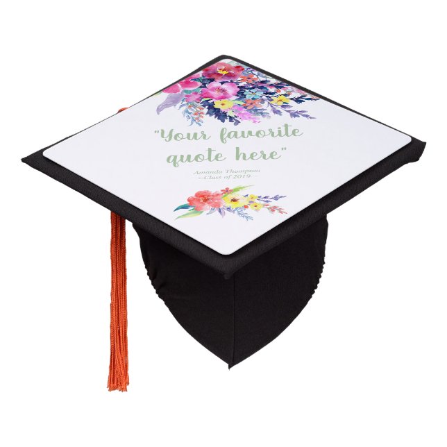 Colourful Watercolor Spring Floral personalized Graduation Cap Topper (Angled)