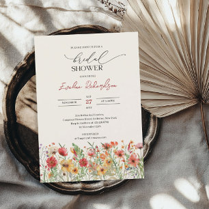Colourful watercolor spring wildflowers bridal invitation