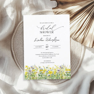 Colourful watercolor spring yellow wildflowers invitation