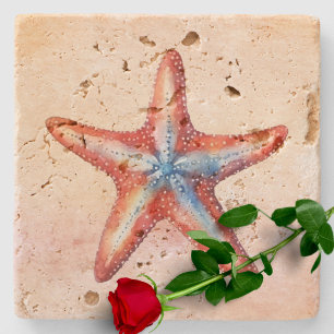 Colourful watercolor starfish cute keepsake stone coaster