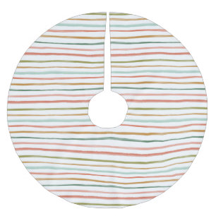 Colourful Watercolor Stripes Christmas Holiday Brushed Polyester Tree Skirt