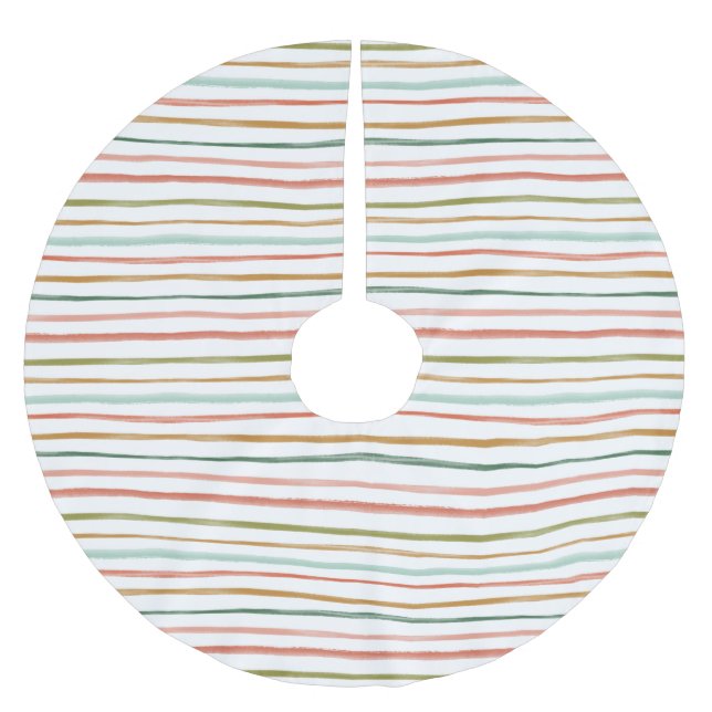 Colourful Watercolor Stripes Christmas Holiday Brushed Polyester Tree Skirt (Front)
