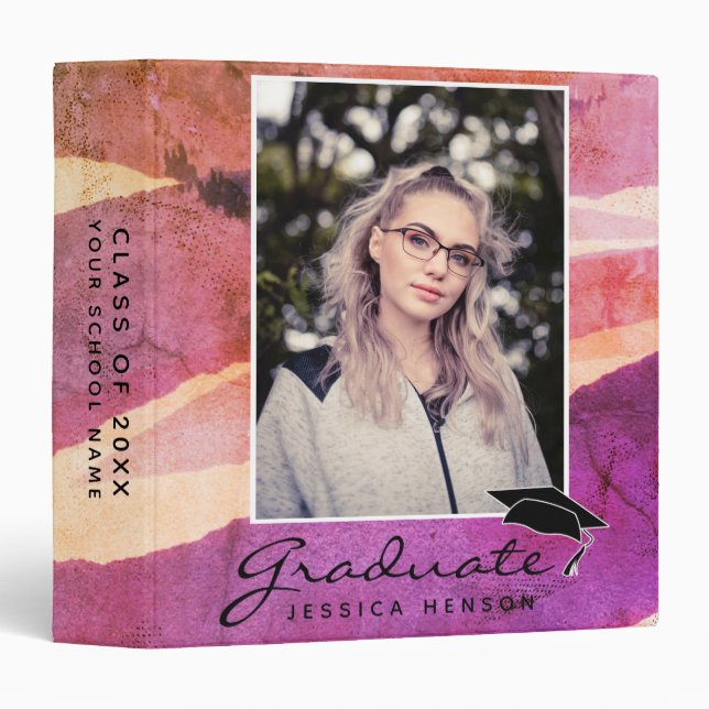 Colourful Watercolor Stripes Graduation Photo Albu Binder (Front/Spine)