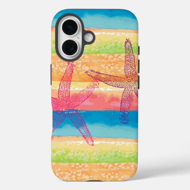 Colourful Watercolor Stripes Starfish Case-Mate iPhone Case (Back)