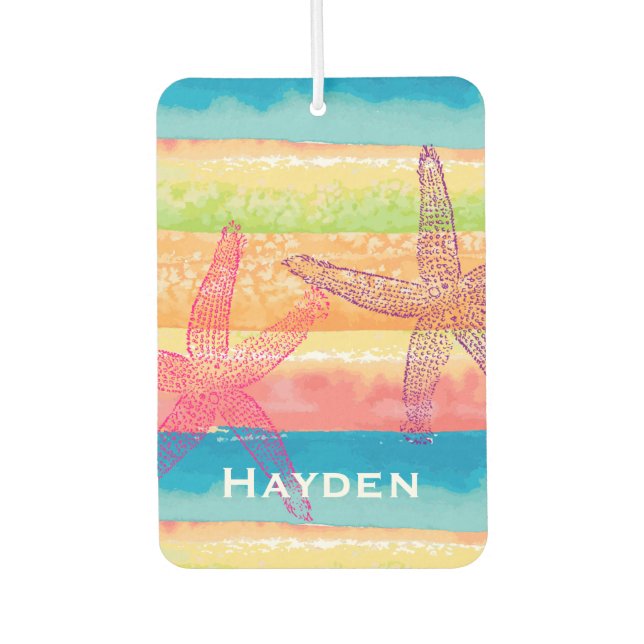 Colourful Watercolor Stripes Starfish Personalised Air Freshener (Front)