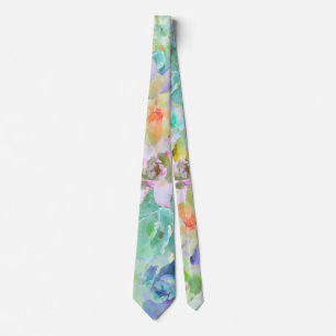 Colourful Watercolor Succulents Tie