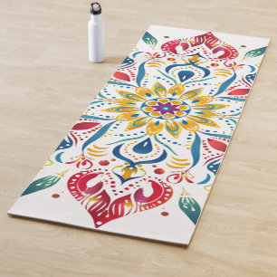 Colourful Watercolor Sun Mandala Yoga Mat
