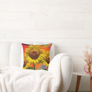 Colourful Watercolor Sunflower Pillow
