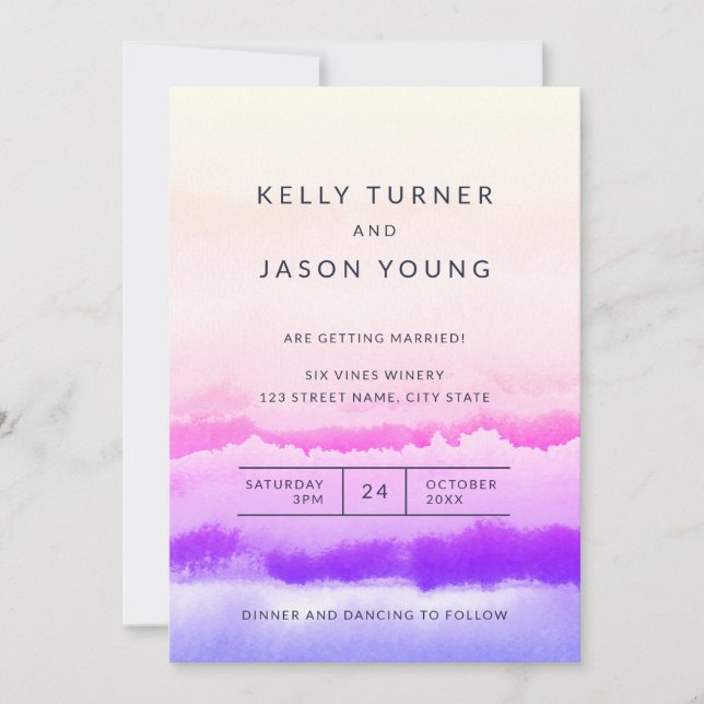 Colourful Watercolor Tie Dye Abstract Wedding  Invitation (Front)
