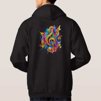 Colourful Watercolor Treble Clef Hoodie - Back Pri