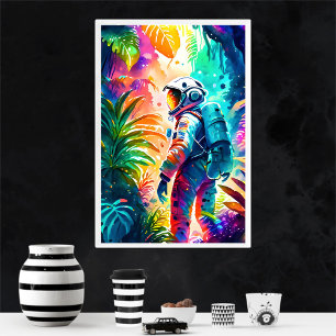 Colourful Watercolor Tropical Astronaut Poster