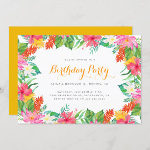 Colourful Watercolor Tropical Summer Birthday Part Invitation