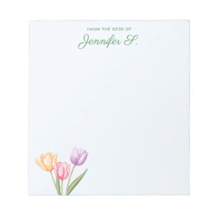 Colourful Watercolor Tulip Bouquet With Custom Tex Notepad