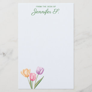 Colourful Watercolor Tulip Bouquet With Custom Tex Stationery
