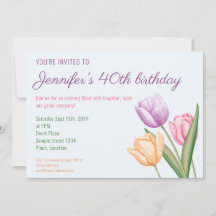 Colourful Watercolor Tulip Flowers 40th Birthday