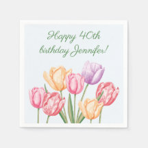 Colourful Watercolor Tulip Flowers Happy Birthday