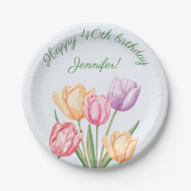 Colourful Watercolor Tulip Flowers Happy Birthday