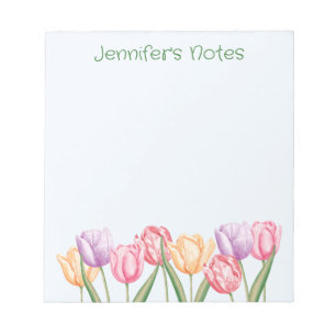Colourful Watercolor Tulip Flowers With Custom Tex Notepad