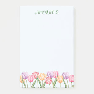 Colourful Watercolor Tulip Flowers With Custom Tex Post-it Notes