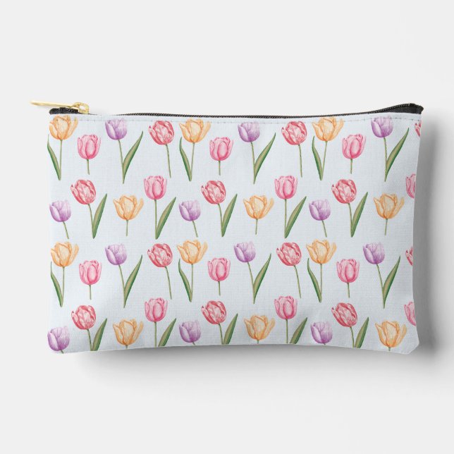 Colourful Watercolor Tulips Flower Pattern Accessory Pouch (Front)