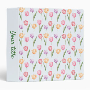 Colourful Watercolor Tulips Flower Pattern Binder