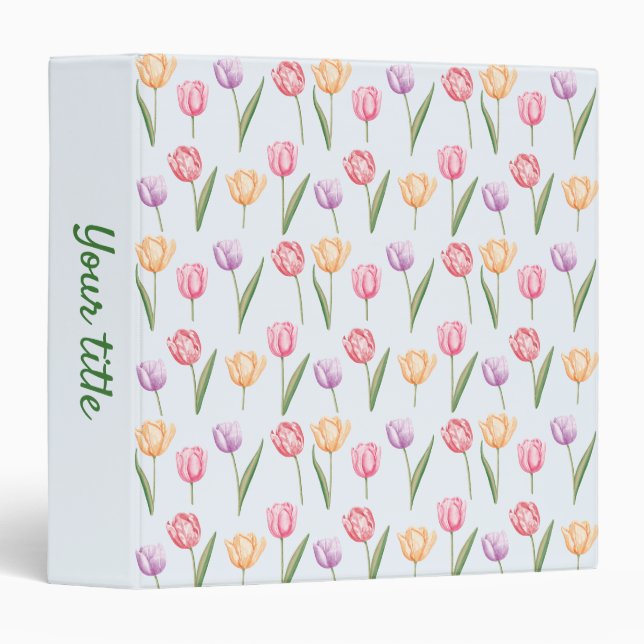Colourful Watercolor Tulips Flower Pattern Binder (Front/Spine)