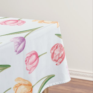 Colourful Watercolor Tulips Flower Pattern Tablecloth