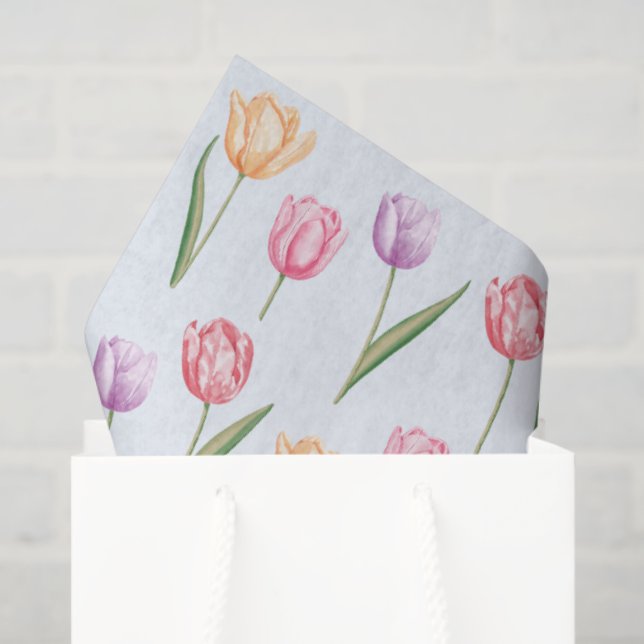 Colourful Watercolor Tulips Flower Pattern Tissue Paper (Gift Bag)
