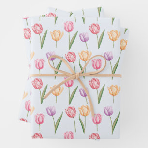 Colourful Watercolor Tulips Flower Pattern Wrapping Paper Sheet