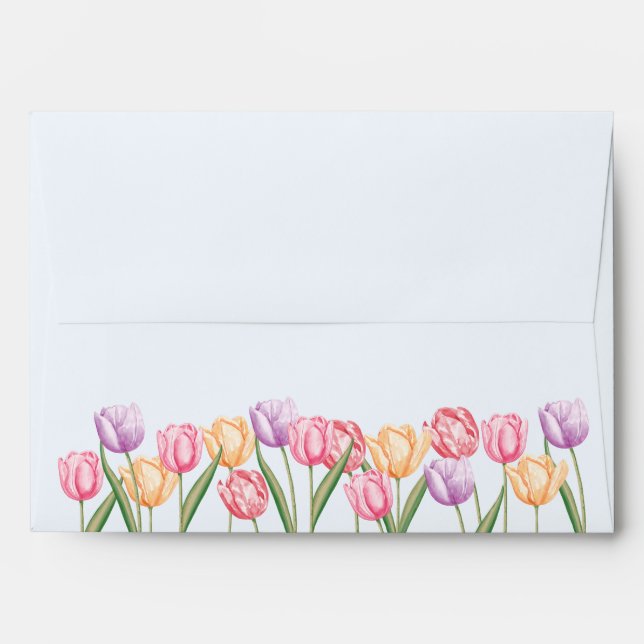 Colourful Watercolor Tulips On Light Blue Envelope (Back (Top Flap))