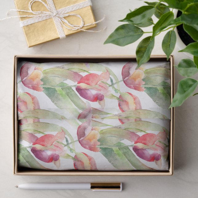 Colourful Watercolor Tulips Pattern Tissue Paper (Gift)