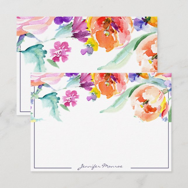 Colourful watercolor tulips personalized card (Front/Back)