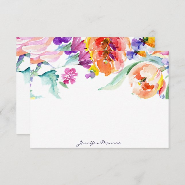 Colourful watercolor tulips personalized card (Front/Back)