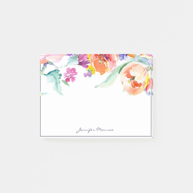 Colourful watercolor tulips personalized post-it notes (Front)
