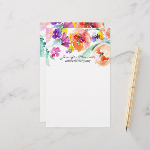Colourful watercolor tulips personalized stationery