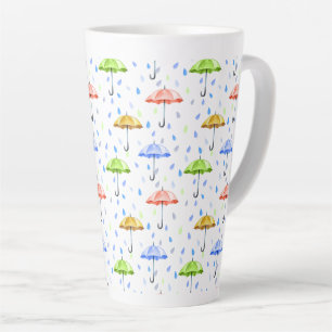 Colourful Watercolor Umbrellas and Rain Drops Fall Latte Mug