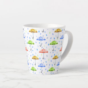 Colourful Watercolor Umbrellas and Rain Drops Fall Latte Mug