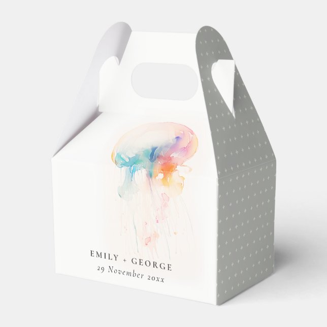 Colourful Watercolor Underwater Jellyfish Wedding Favor Box (Front Side)